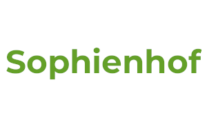 Schriftzug "Sophienhof" in grün auf weißem Grund