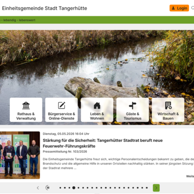 ein Screenshot der neuen Homepage der EGem Stadt Tangerhütte