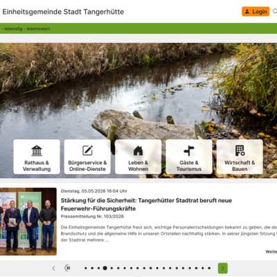 ein Screenshot der neuen Homepage der EGem Stadt Tangerhütte